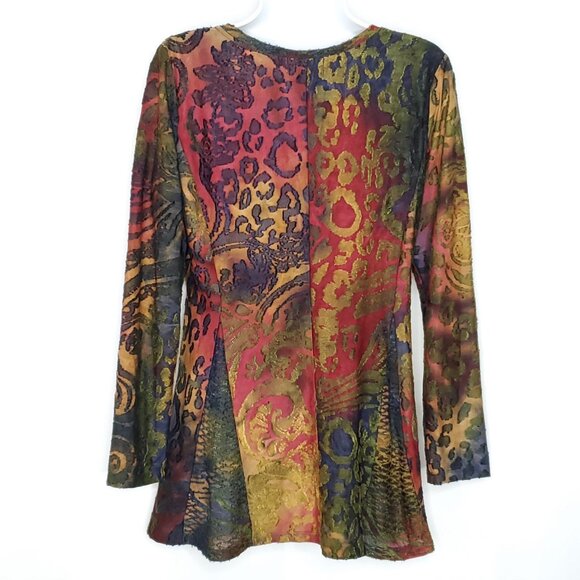 Kamana Abstract Colorful Tie Dye Mesh Top Shirt Blouse S V Neck Artsy Boho - Picture 3 of 7